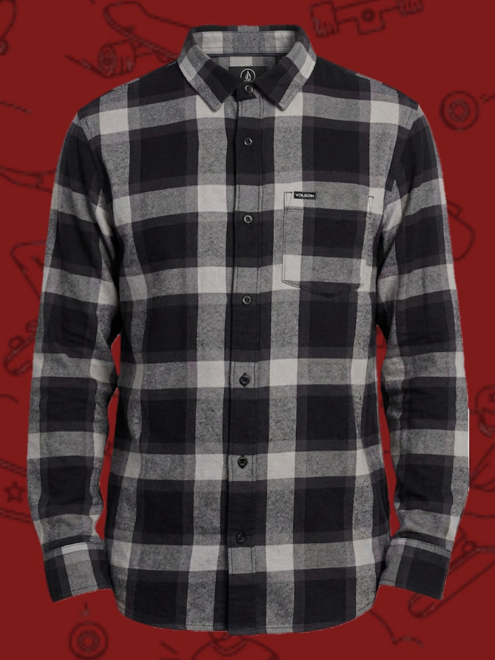 Vintage Volcom Grey & Black Plaid Flannel Shirt - Skater Grunge Vibe